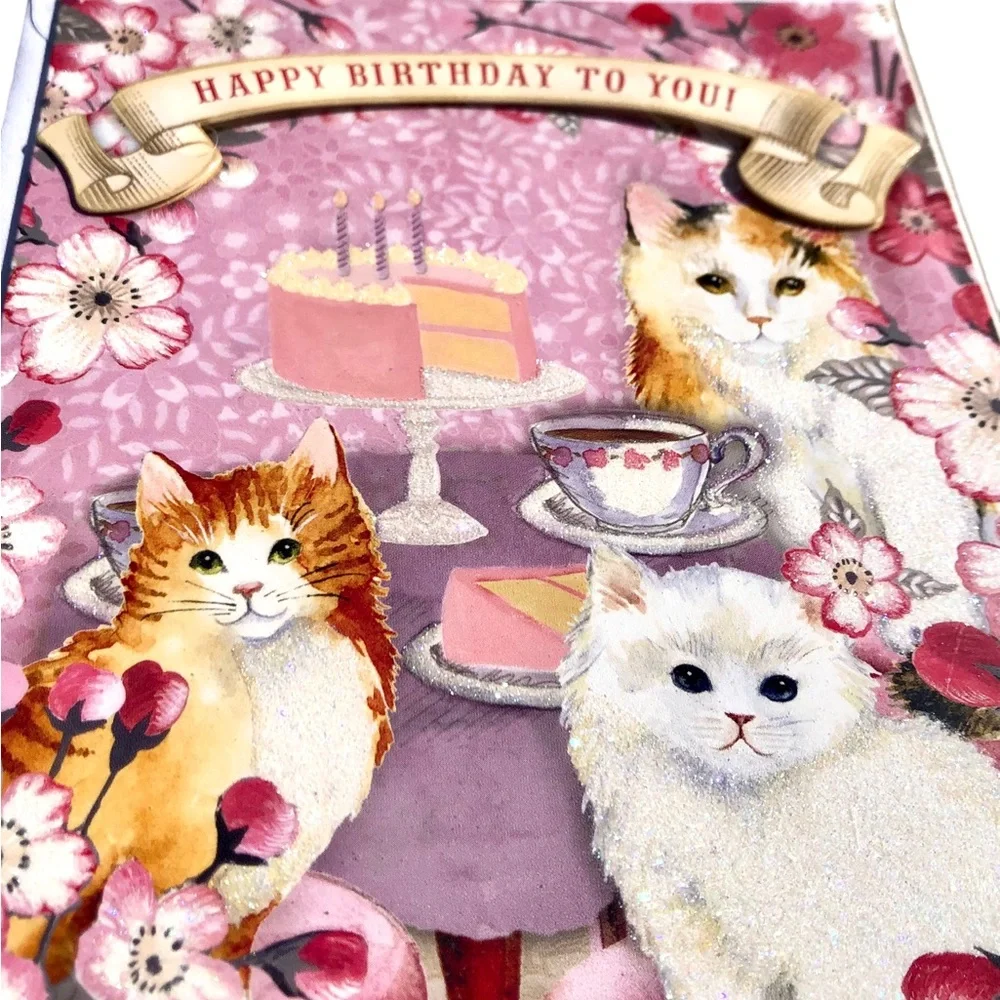 Punch Studio Kitty Cat Embellished 3D Single (1) Birthday Card +Env+Seal (16939)